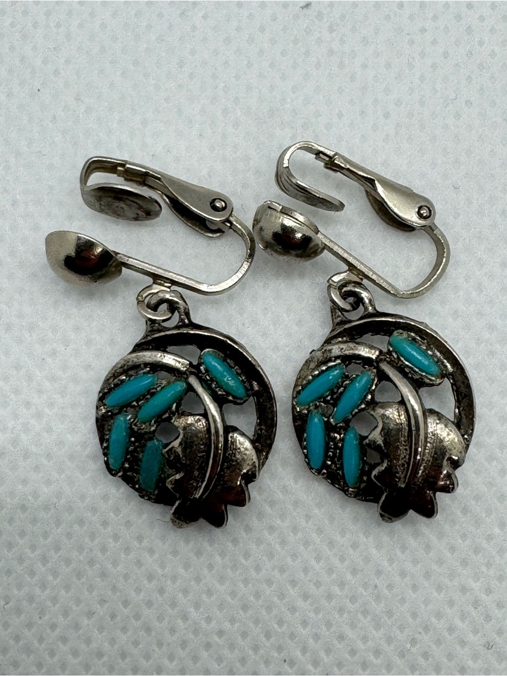 Turquoise Tone Silver Clip On Dangle Earrings Southwestern Boho